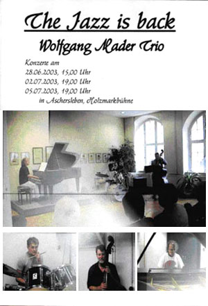 Flyer für eine Veranstaltung des Wolfgang Mader Trios in Aschersleben